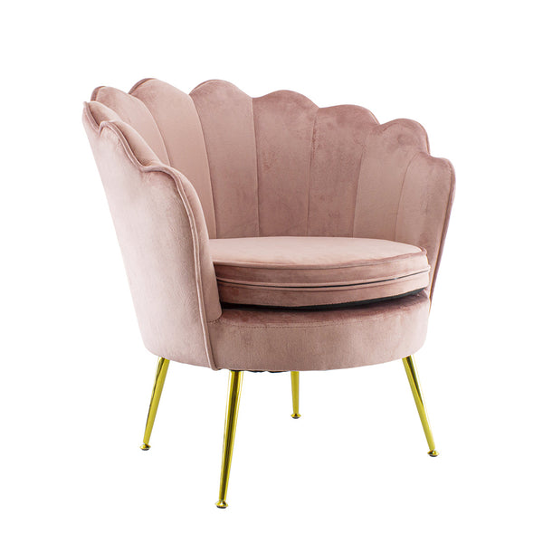 sconto Fauteuil Rembourré Dos Coque en Velours Pieds Or Rose Antique