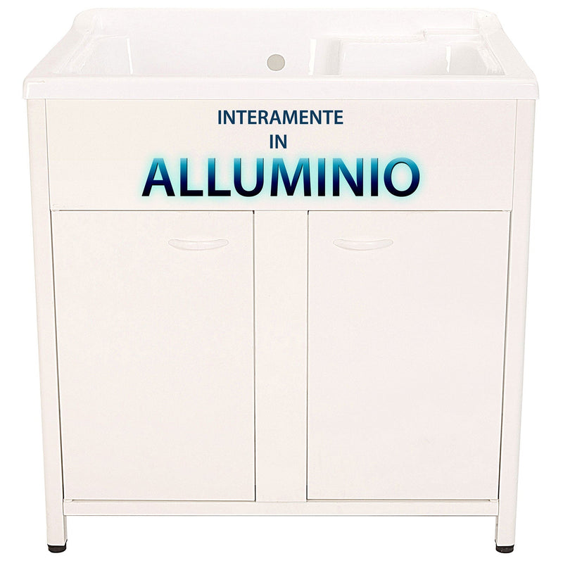Mobile Lavatoio da Esterno in Polipropilene e Alluminio 75x60x83 cm con Doppia Vasca Bianco