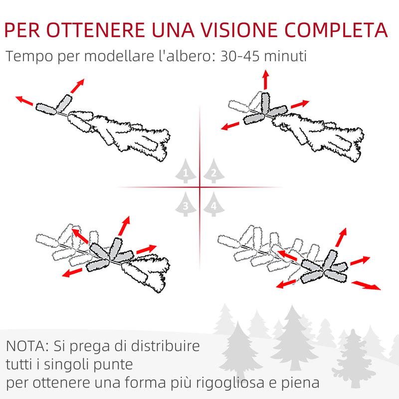Albero di Natale Innevato Slim Alto 225 cm con 980 Rami Pigne e Base in Acciaio Verde      