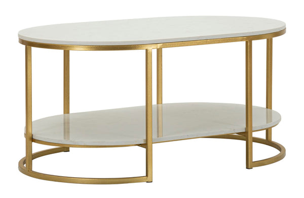 acquista Tavolo da Caffè Izmir 90x60x45 cm in Ferro e Marmo Oro e Bianco