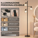 Lampada da Terra 40 W 34x34x164 cm con 3 Lampadine LED E27 Dimmerabili 3 Temperature di Colore e Telecomando in Acciaio e Cristallo Nero      