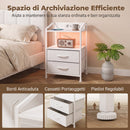 Set 2 Comodini 40x30x60 cm con Luci LED e Stazione di Ricarica in Acciaio e Tessuto Non Tessuto Bianco      