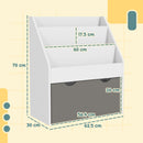 Libreria per Bambini 3-8 Anni 62.5x30x70 cm a 3 Ripiani con Cassetto Inferiore in MDF Grigio      