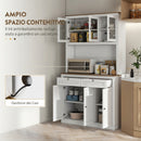 Credenza Cucina Alta 100x40x180 cm con 4 Armadietti 2 Cassetti e Piano Centrale in MDF e Pannello di Particelle Bianco      