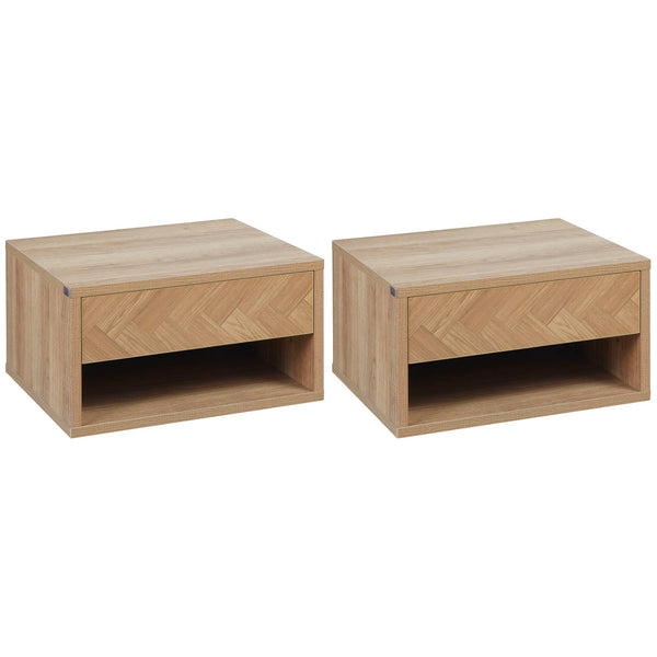 sconto Set 2 Comodini Sospesi 37x32x21 cm in Legno Naturale