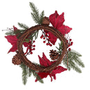 Coroncina fiori pigne rosso oro tondo cm Ø50x10