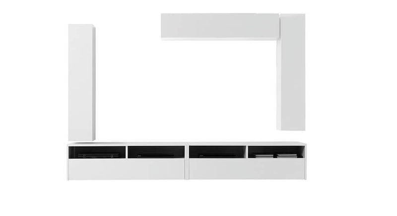 Parete Attrezzata Mobili Salotto con 3 Mobili Sospesi 2 Mobili Tv 278x41x205cm TFT  Boost Bianco