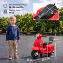 Moto Elettrica per Bambini 1,5-3 Anni Licenza Piaggio Mini Vespa GTS 66,5x38x52 cm 6 V con Batteria al Litio 2,5 km/h Max 25 kg Rossa      