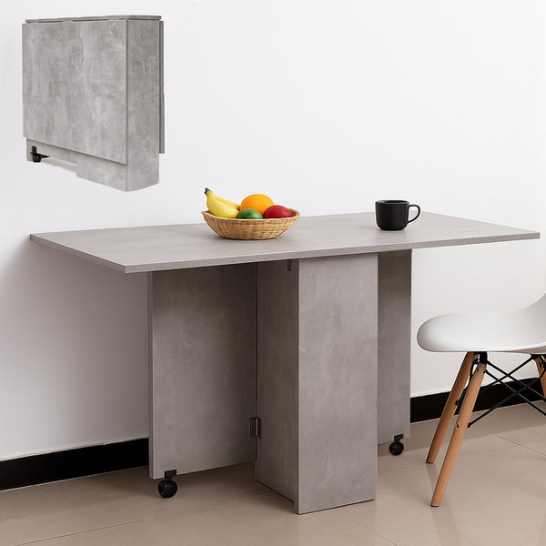 acquista Tavolo da Pranzo Pieghevole Salvaspazio 140x75x74 cm Ante a Ribalta con Ruote Effetto Cemento