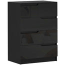 Cassettiera 60x40x85 cm 4 Cassetti Moderna e Minimal in Legno Nero Lucido      