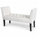 Panca Fondoletto Ingresso 111x40x60 cm con Piedi in Legno e Rivestimento Ecopelle Bianco     