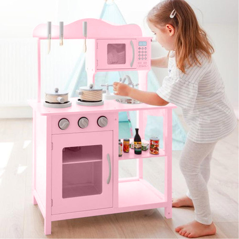 Cucina Giocattolo per Bambini 60x30x90 cm con Accessori in Legno Rosa