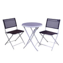 Set Salotto da Giardino Tavolino Tondo e 2 Sedie Pieghevoli in Metallo e Textilene ø66xH71cm