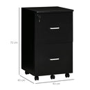 Cassettiera 2 Cassetti da Ufficio 43x45x72 cm con Ruote in MDF e Truciolato Nero