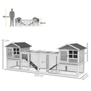 Gabbia per Conigli Conigliera 259x64x92 cm 2 Casette con Rampe Recintata in Legno Grigia