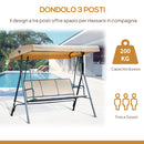 Dondolo da Giardino a 3 Posti 175x118x159 cm con Tettuccio Seduta Traspirante e Telaio in Acciaio Beige      