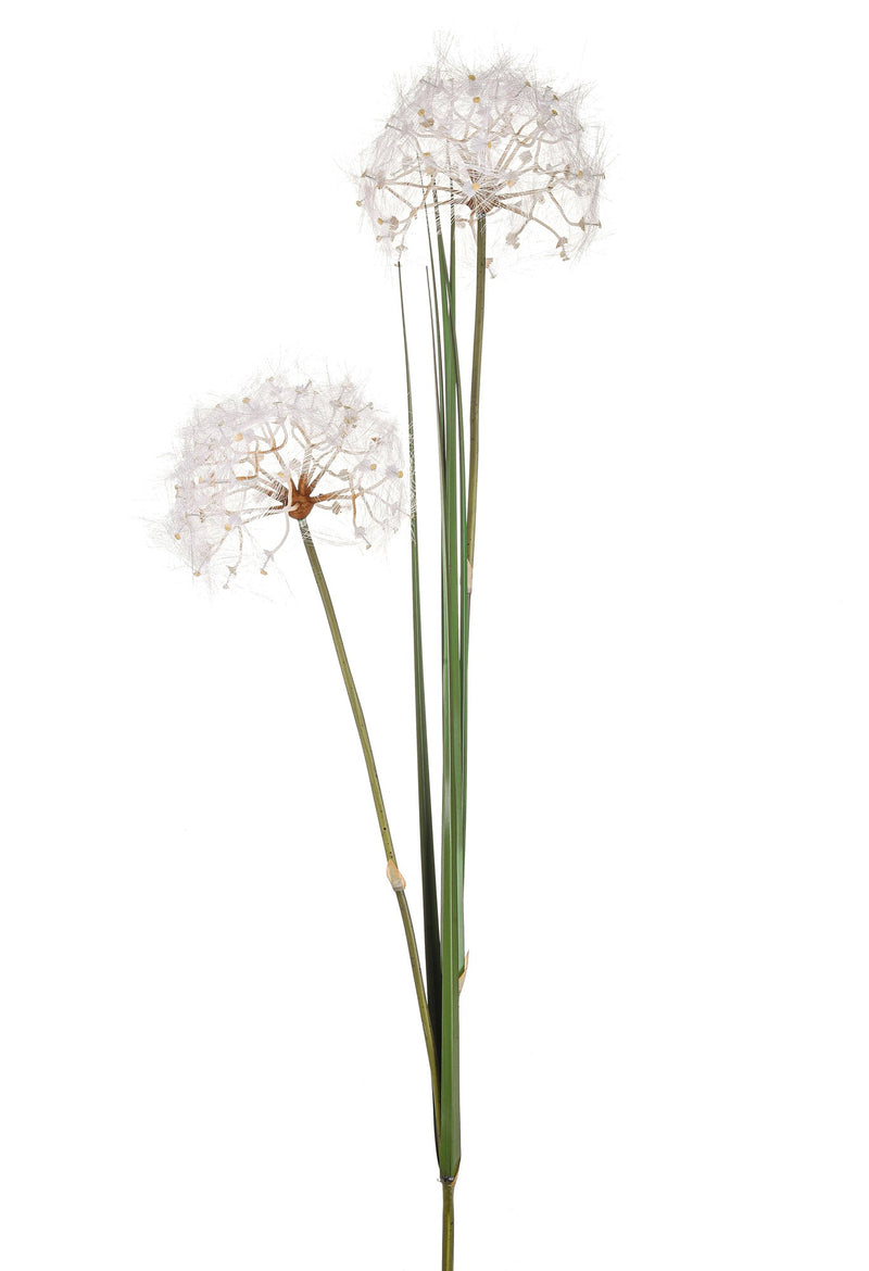 Set 2 Tarassaco Artificiali Composto da 2 Fiori Artificiali con Foglie Altezza 120 cm Bianco