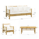 Set Salotto da Giardino Divano 2 Poltrone e Tavolino con cuscini in Bambù Yasmin