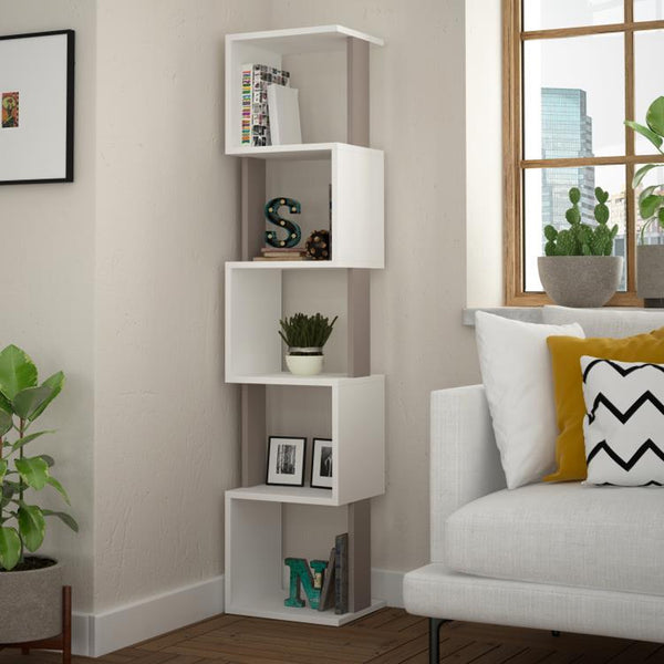 acquista Libreria Moderna 161x35x30 cm Scaffale Modulare 5 Ripiani in MDF Bianco e Tortora