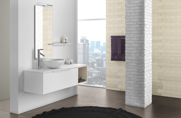 acquista Meuble Salle de Bain Suspendu 135 cm Lavabo Miroir Lampe LED et Etagère Droite TFT Mactan Blanc Mat