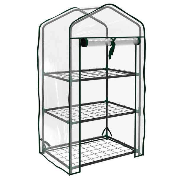 Mini Serra da Giardino 59x39x127 cm con Copertura 3 Ripiani e Porta Avvolgibile in PE Trasparente prezzo