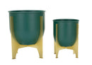 Porta Vasi Grent Shet Set 2 Pz Ø24,5x26 cm - Ø19x21 cm in Ferro Verde e Oro      