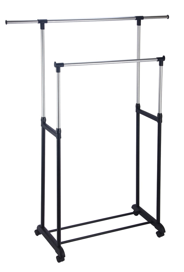 Portant Double Extensible en Acier avec Roulettes 125x170x42 cm Fadi Noir et Acier online