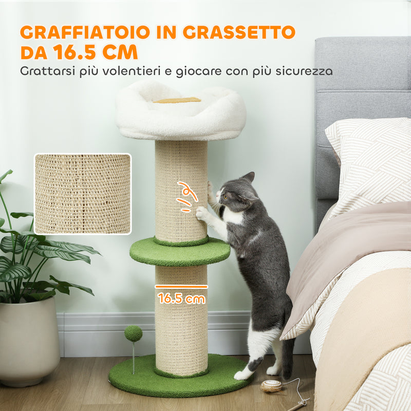 Albero Tiragraffi per Gatti Alto 92 cm con Palo in Sisal e Lettino a Forma di Fiore Verde      