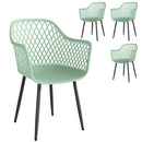 Set 4 Sedie da Giardino 56x51x84 cm con Schienale Diamantato e Braccioli in Metallo e PP Verde      