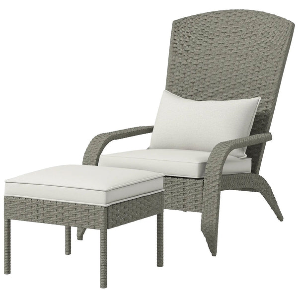 prezzo Sedia da Giardino con Poggiapiedi e Cuscini Imbottiti 64x82x89 cm in Rattan e Acciaio Grigio e Crema