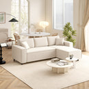 Divano con Penisola a 3 Posti 241x153x83 cm in Tessuto Effetto Velluto Bianco Crema   