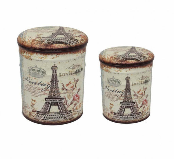 Set 2 Pouf Conteneur Rond en MDF Tour Eiffel acquista