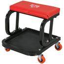 Sgabello da Officina Imbottito con Ruote e Vassoio Porta Attrezzi 38x35x37 cm in Acciaio e PU Rosso