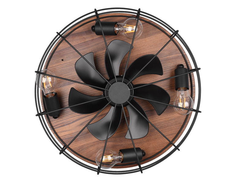 Plafoniera con Ventilatore da Interno Attacco E27 Ø50 cm Metallo Nero Opaco