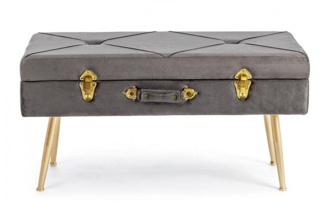 Panca Contenitore Polina in Tessuto effetto Velluto Grigio