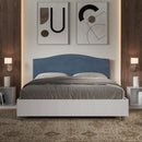 Letto Matrimoniale con Rete e Contenitore Alzata Comoda Struttura Bianco Frassico e Testata in Microfibra Grace Blu Varie Misure
