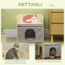Casetta per Gatti 2 Livelli 48x38x47 cm con Cuscini Rimovibili e Guide di Sicurezza in Legno e Tessuto Grigio e Bianco