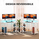 Scrivania per Computer Reversibile 120x50x89,5 cm con Ripiani Prese Elettriche e Luci LED in Truciolare e Acciaio Bianco      