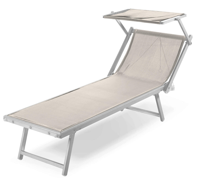 Lettino Prendisole da Giardino 193x60 cm in Alluminio e Textilene Beige