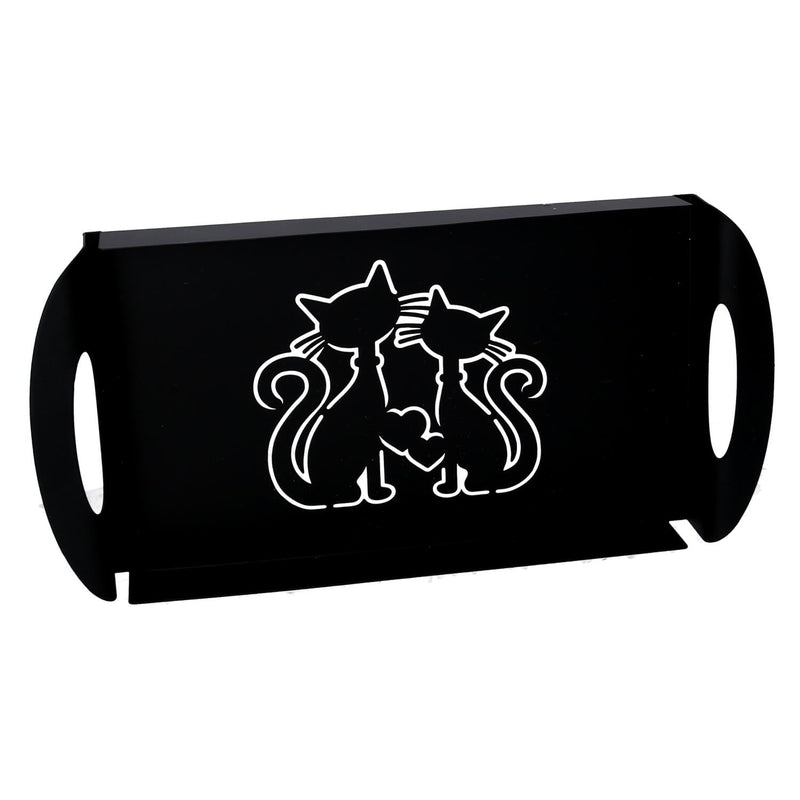 Vassoio Rettangolare 41x20xh5 cm in Metallo Design Gatti Nero