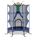 Tappeto Elastico per Bambini Ø163x190 cm con Rete di Sicurezza e Pali Imbottiti Età 3-10 Anni Blu    