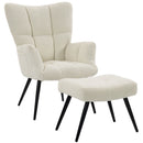 Poltrona con Poggiapiedi 68x78x93 cm in Tessuto Teddy con Schienale Alto Trapuntato e Tasche Laterali Beige      