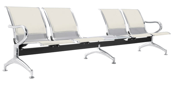 sconto Banc de salle d'attente 4 places pour bureau avec coussin et table basse en acier et simili cuir argent/ivoire