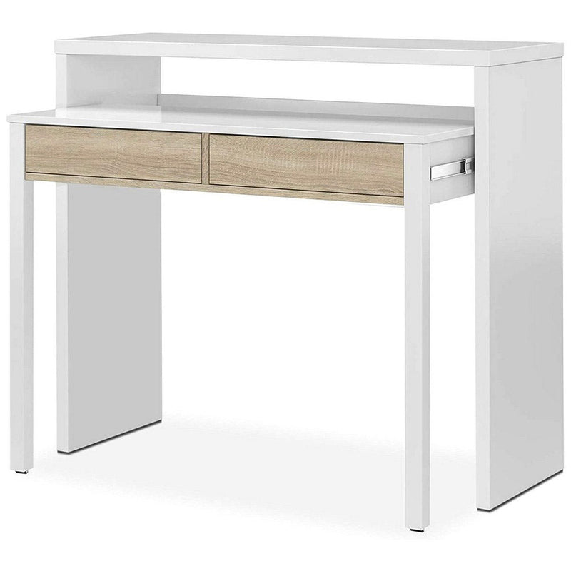 Scrivania Consolle Estensibile 99x36/70x88 cm 2 Cassetti Bianco e Rovere