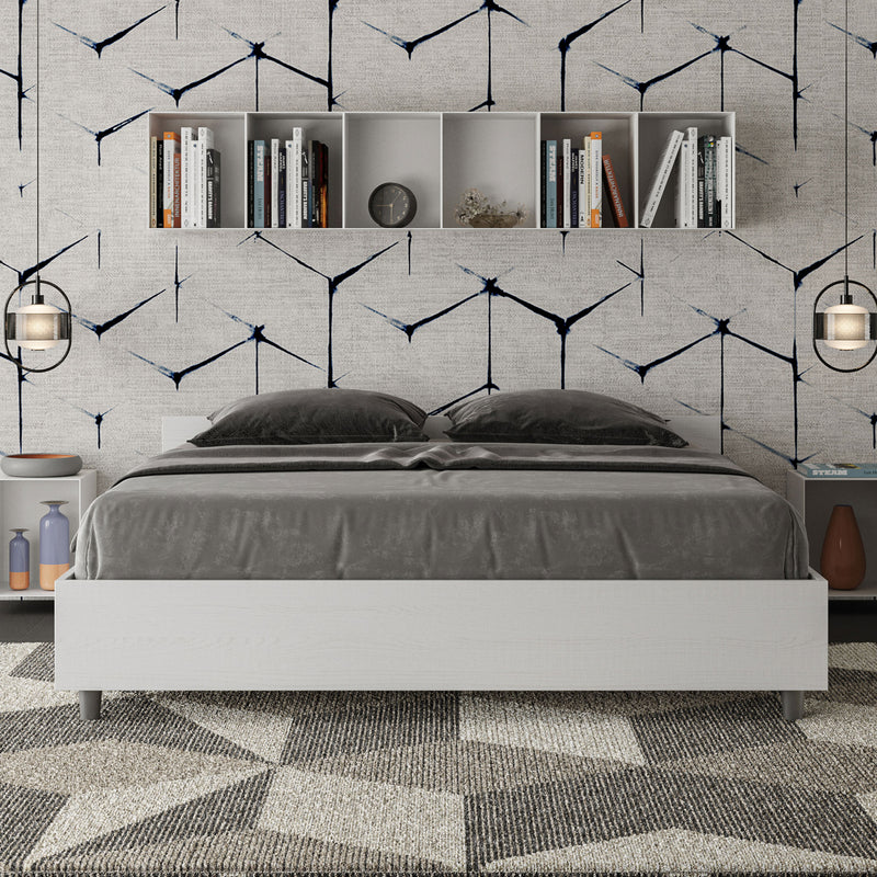 Letto Matrimoniale con Alzata Comoda Testata Bassa Nuamo Bianco Frassino Varie Misure