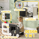 Scala Montessori 4 in 1 con Lavagna e Set Tavolo Sedie Legno Bianco 58x46x92cm      