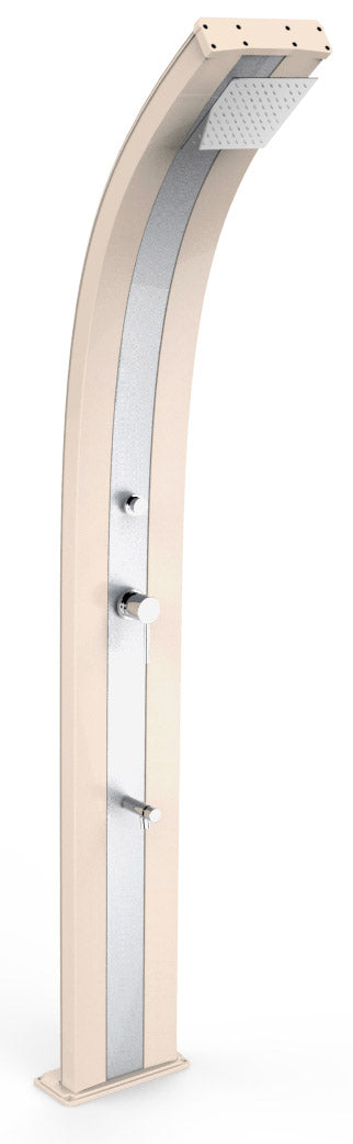 online Douche Solaire de Jardin 40L Mitigeur Temporisé et Lave Pieds Arkema Dada Bande Inox Champagne Bronze