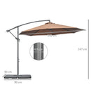 Ombrellone Decentrato Ø292x247 cm con Base a Croce Riempibile e Copertura Caffè   