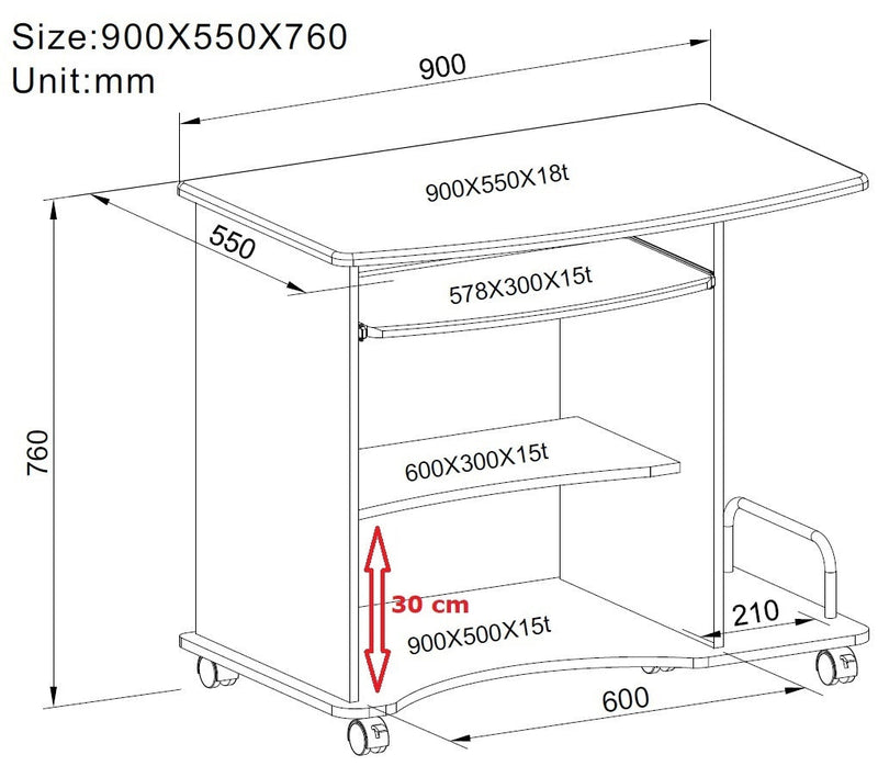Scrivania Porta Pc 90x55xH76cm in Legno con Portatastiera Smart Ciliegio
