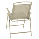 Set da Pranzo 6 Pezzi per Giardino Patio Tavolo Piano in Vetro con Ombrellone e 4 Sedie Pieghevoli Sabbia